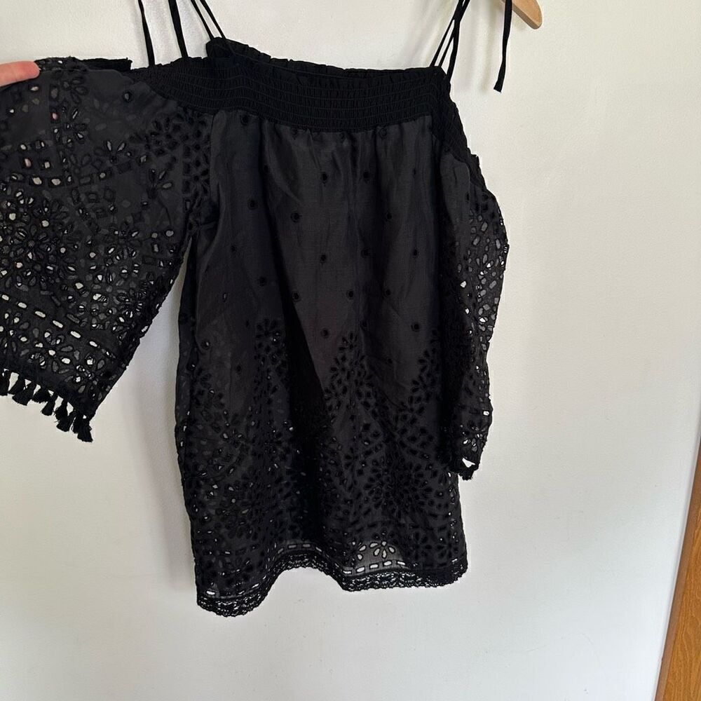Johnny Was Women’s Hailey Smocked Off the Shoulder Neckline Ramie Blouse Eyelet - Picture 3 of 9